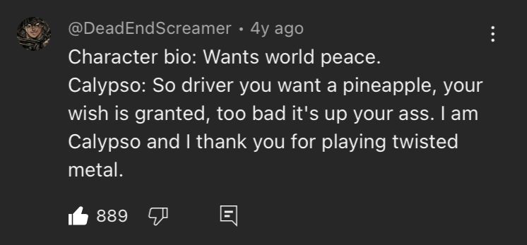 Youtube Comment from @DeadEndScreamer 4 years ago with same text as the comic